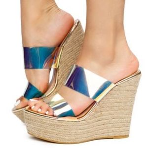 Bamboo Choice-70 Iridescent Espadrille Platform Wedge Sandal